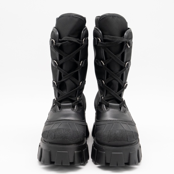 size 40eu 10 US Prada Leather Nylon Rubber Monolith Winter Combat Boots Black - Picture 2 of 13